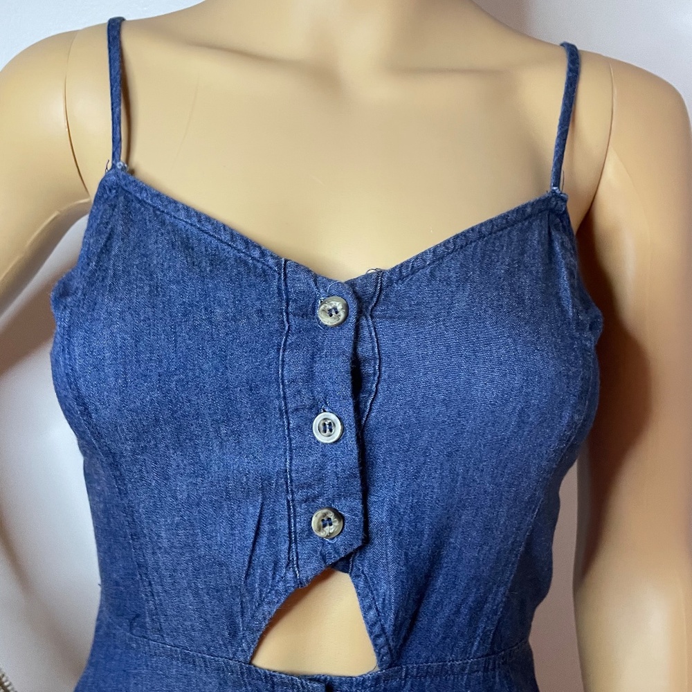 Minimalist spaghetti strap Jean cutout midi dress! - Picture 2 of 14